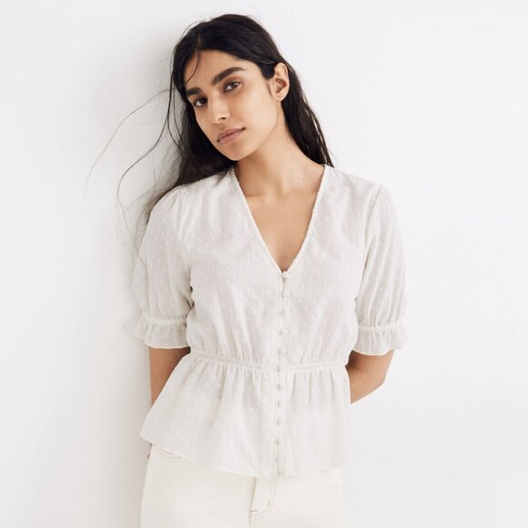 Madewell Tops - 2 for $15/3 for $20!! NWT Madewell Peplum Popover 100% Cotton Top in Clipdot XS